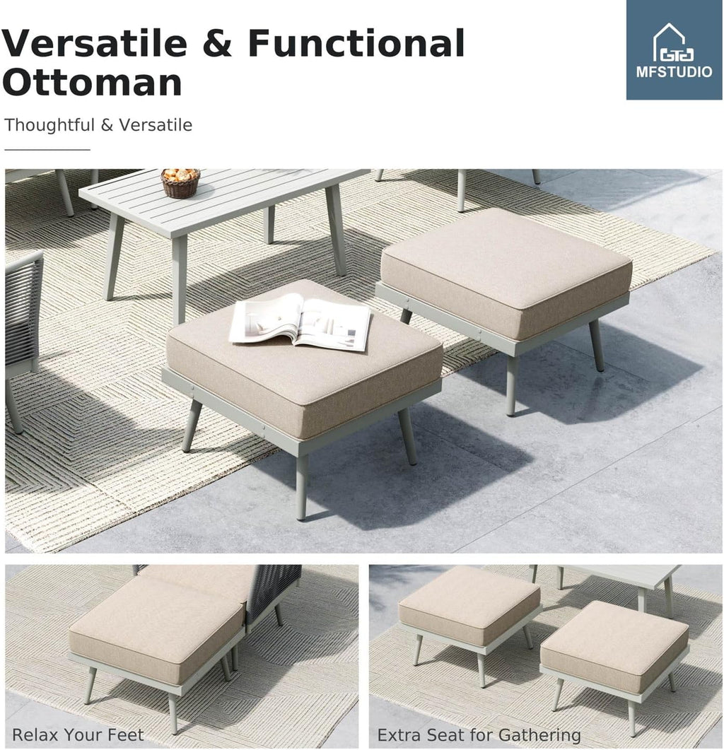 MFSTUDIO 7-Seat Rope Patio Furniture Set with Cushion