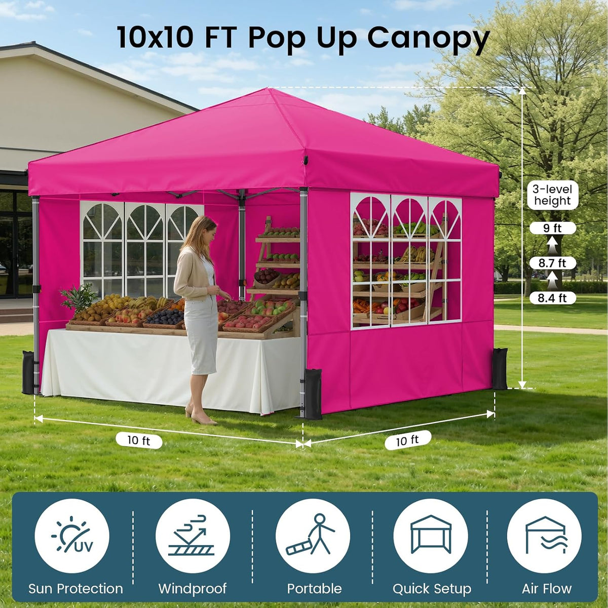 Raynesys 10x10ft Pop Up Canopy Tent with Sidewalls for Events, Parties