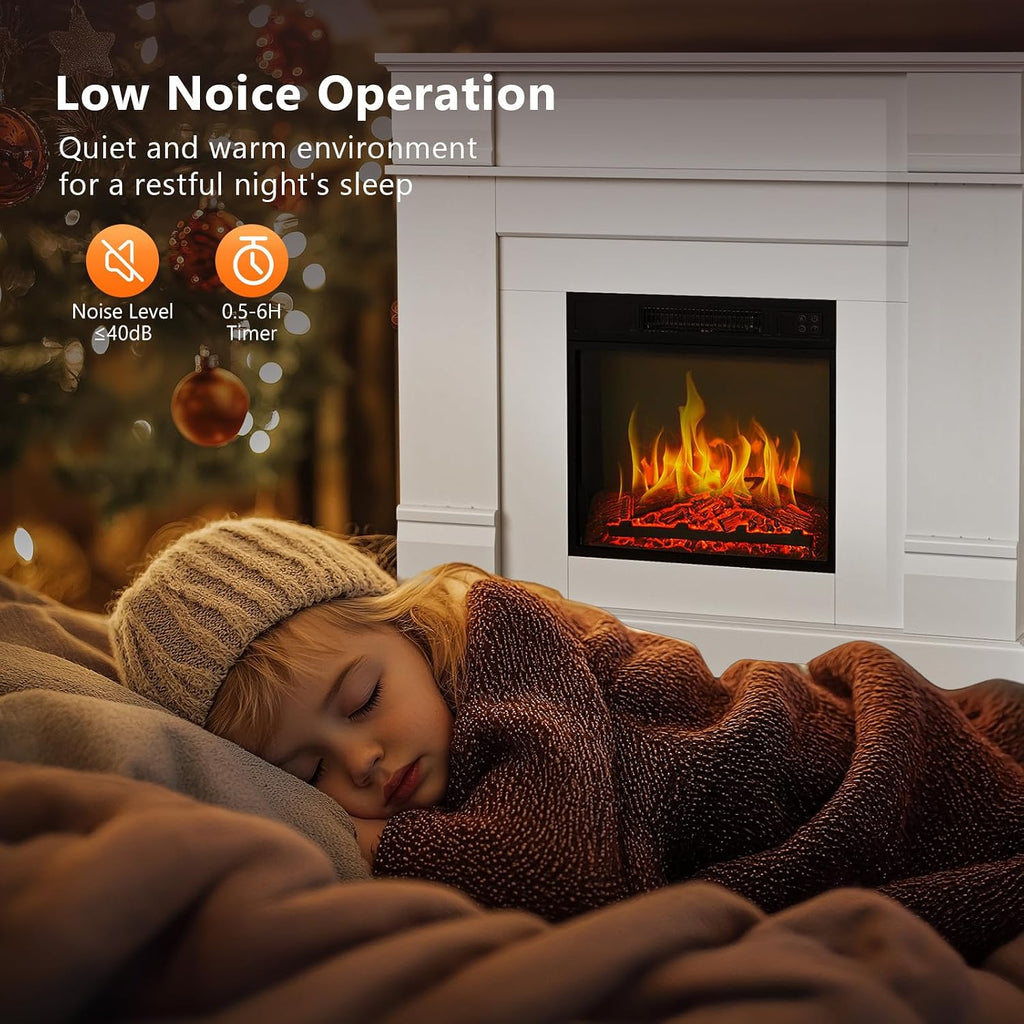 ROVSUN 47'' Electric Fireplace with Mantel, Freestanding Heater with Timer, 6 Realistic Flames & Adjustable Temperature for Home Bedroom Living Room Indoor, 1400W