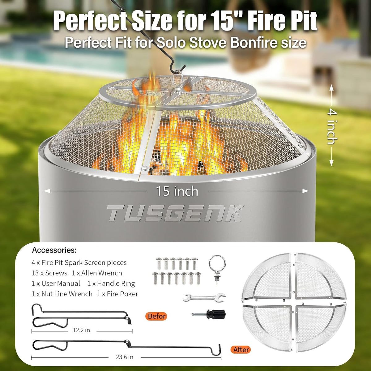 Fire Pit Spark Screen for Solo Stove Range, 15 Inch