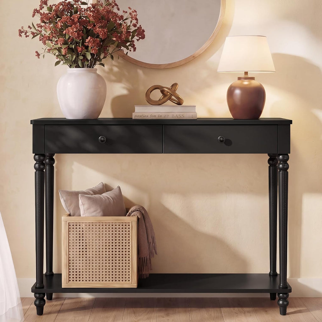 VASAGLE 39.3"Console Table, Narrow Entryway Sofa Table with Solid Wood Legs