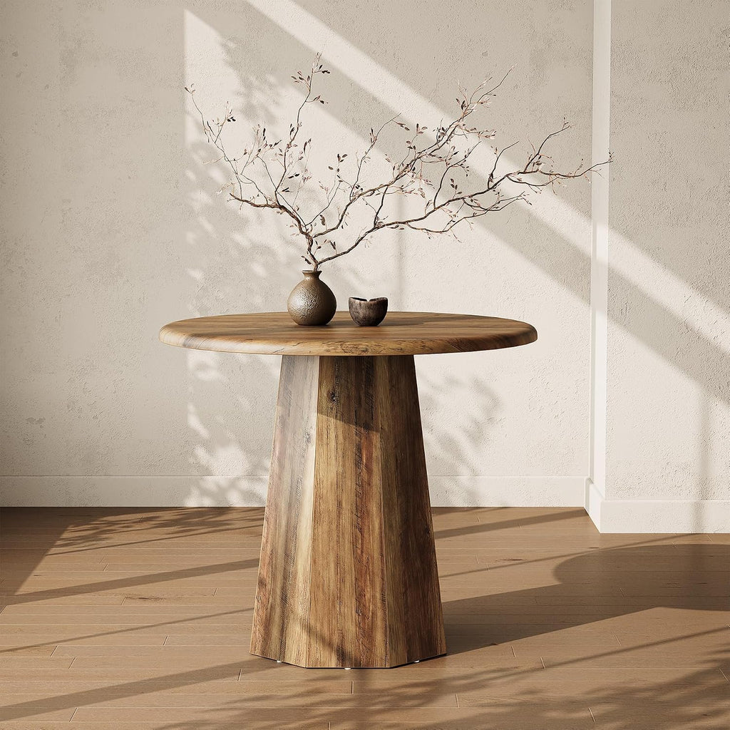 LITTLE TREE 31.5" Round Dining Table for 4, Wood Kitchen Table with Wooden Tabletop and Octagonal Base for Dining Room, Apartments, Office & Restaurants, Deep Brown