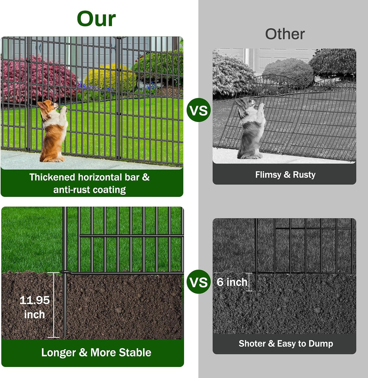 5 Panel No Dig Decorative Garden Fence 40" H x 11.8'L Outdoor Dog Barrier