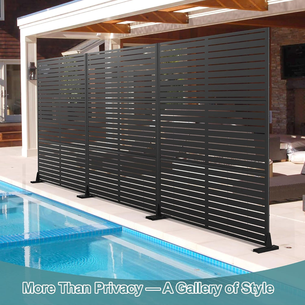 Metal Outdoor Privacy Screen Panels, Black Louvered