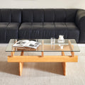 Finekoze Glass Coffee Table for Living Room,100% Solid Wood Coffee Table with Rectangular Tempered Glass Top,Mid Century Modern Coffee Table,Wood