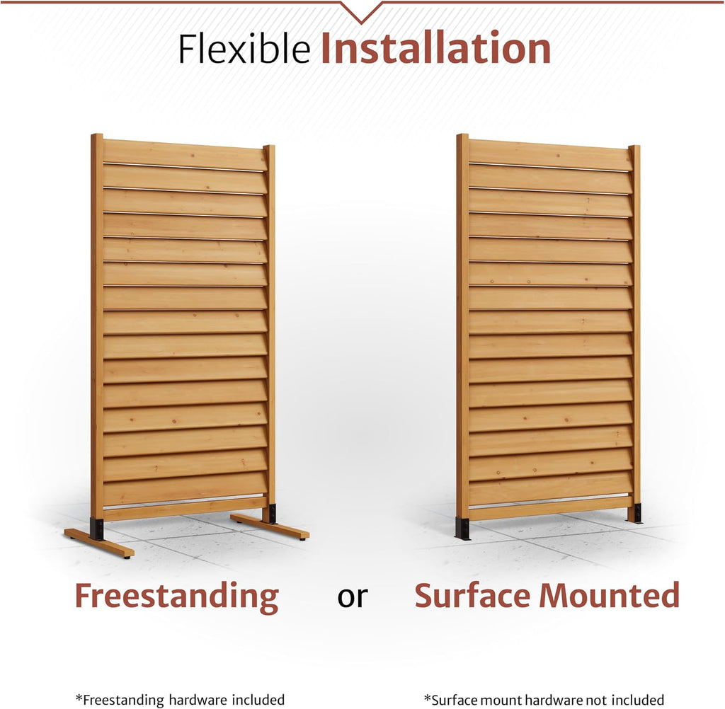 Enclo Louvered Freestanding/Surface Mounted Privacy Screen, Cedar Wood