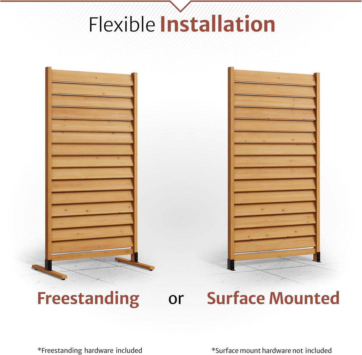 Enclo Louvered Freestanding/Surface Mounted Privacy Screen, Cedar Wood