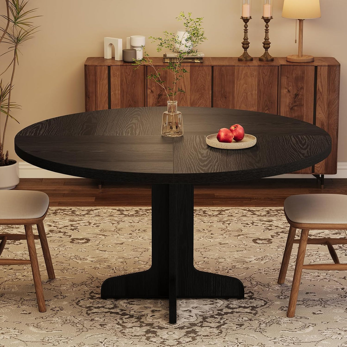 IDEALHOUSE 47" Round Dining Table for 4, Farmhouse Kitchen Table, Black
