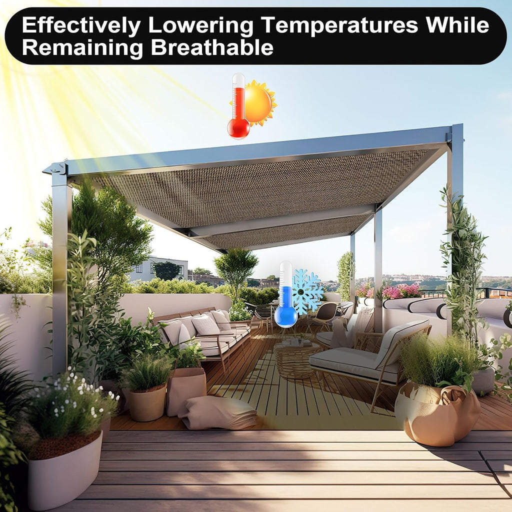 Artpuch 90% Sun Shade Cloth, 10 x 12 FT Pergola Shade Cover Canopy with Grommets, Sun Screen Fabric Tarp for Patio, Outdoor, Garden, Backyard, Mocha