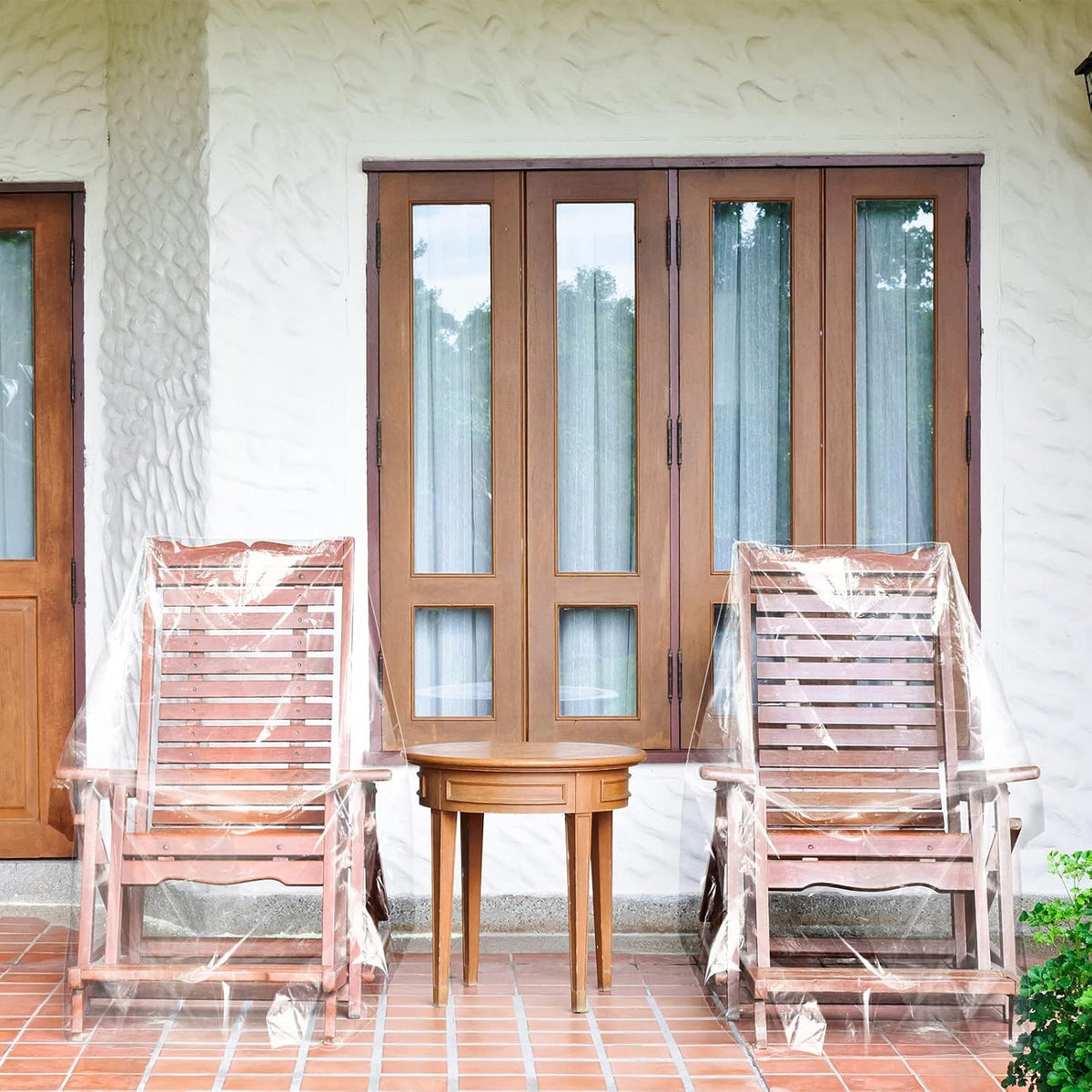 tudomro 8 pcs outdoor clear plastic chair covers showing dimensions