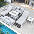 RADIATA 9 Piece Aluminum Outdoor Sofa Set w/Fire Pit & Lounge Chair, White