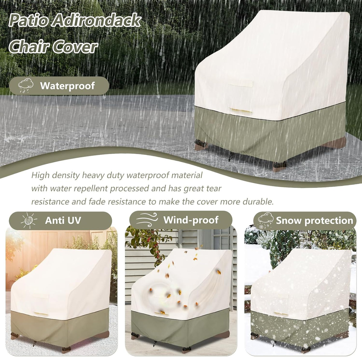 Bitubi Waterproof 4 Pack Patio Adirondack Chair Cover for Outdoor Chair Size Up to 32W x 35D x 36H inch,Outdoor Lawn Patio Furniture Covers (Beige)