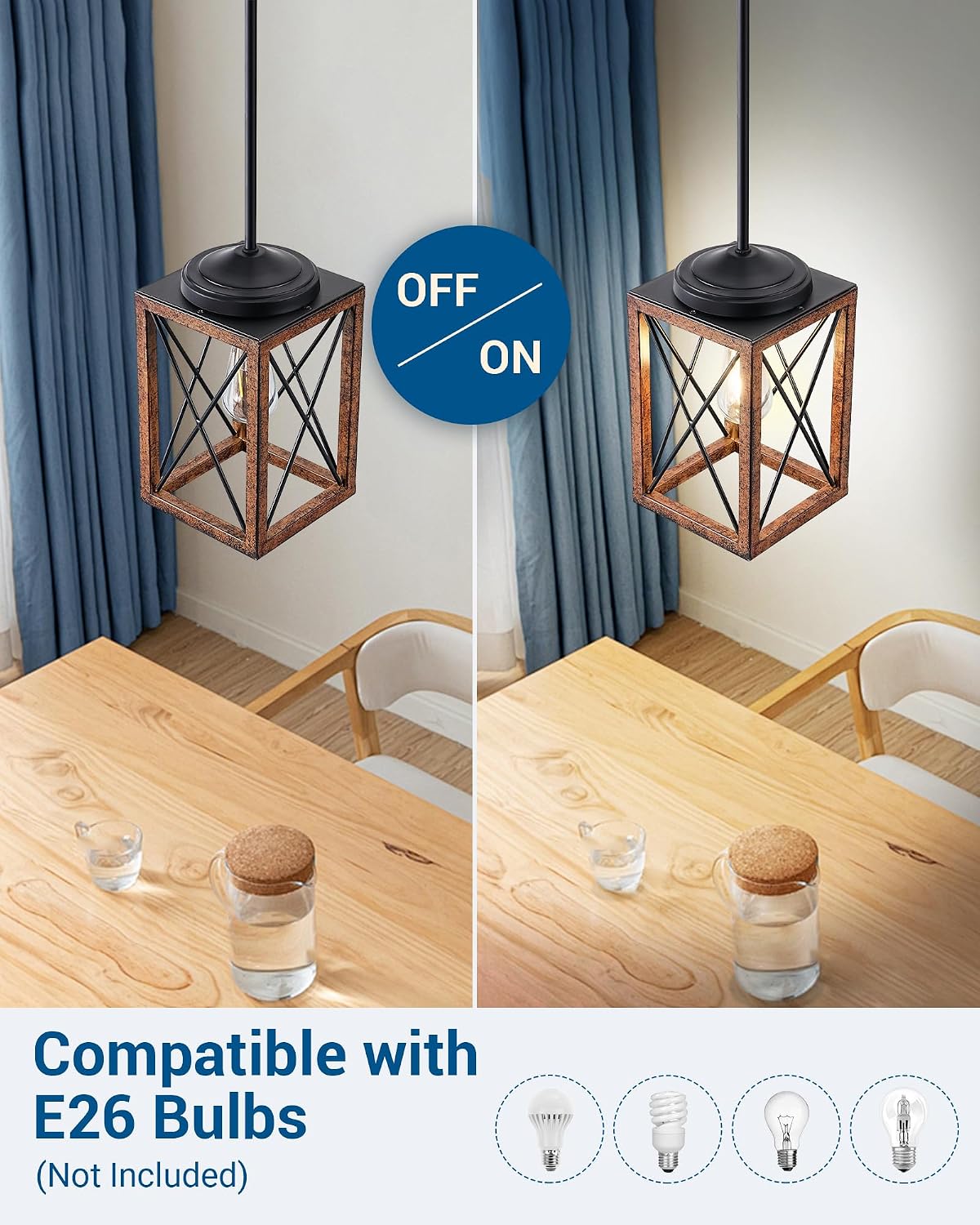 dewenwils farmhouse pendant light kitchen island wood grain, package contents