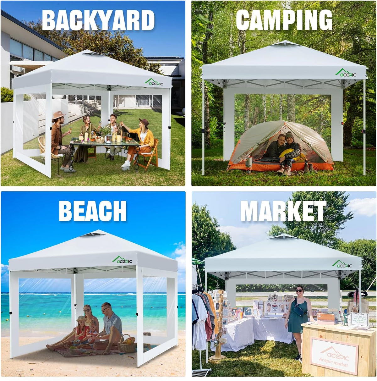 ACEPIC 10x10ft Clear Sidewalls for Canopy,White(3PCS, No Frame or Top)