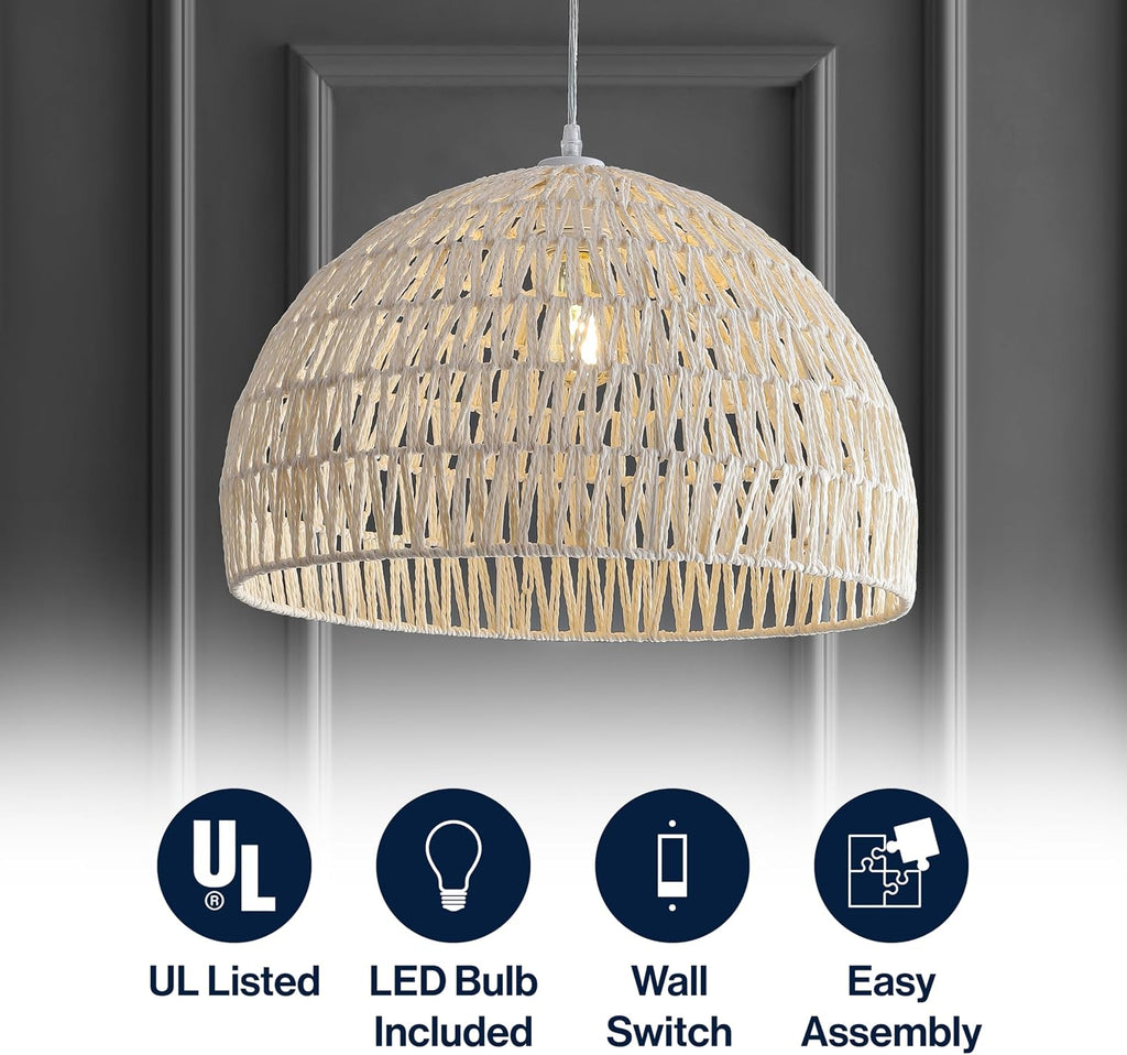 JONATHAN Y Campana 1-Light Pendant Dome Ceiling Lamp, 20", Cream