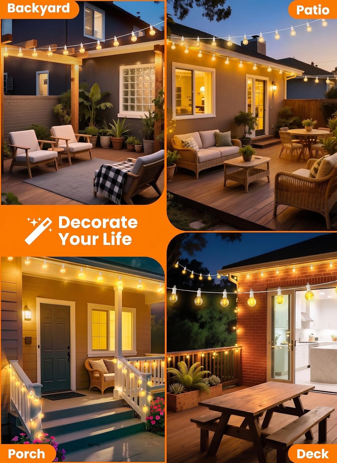 outdoor string lights, 50ft 25 led bulbs ip65 on a desk or shelf