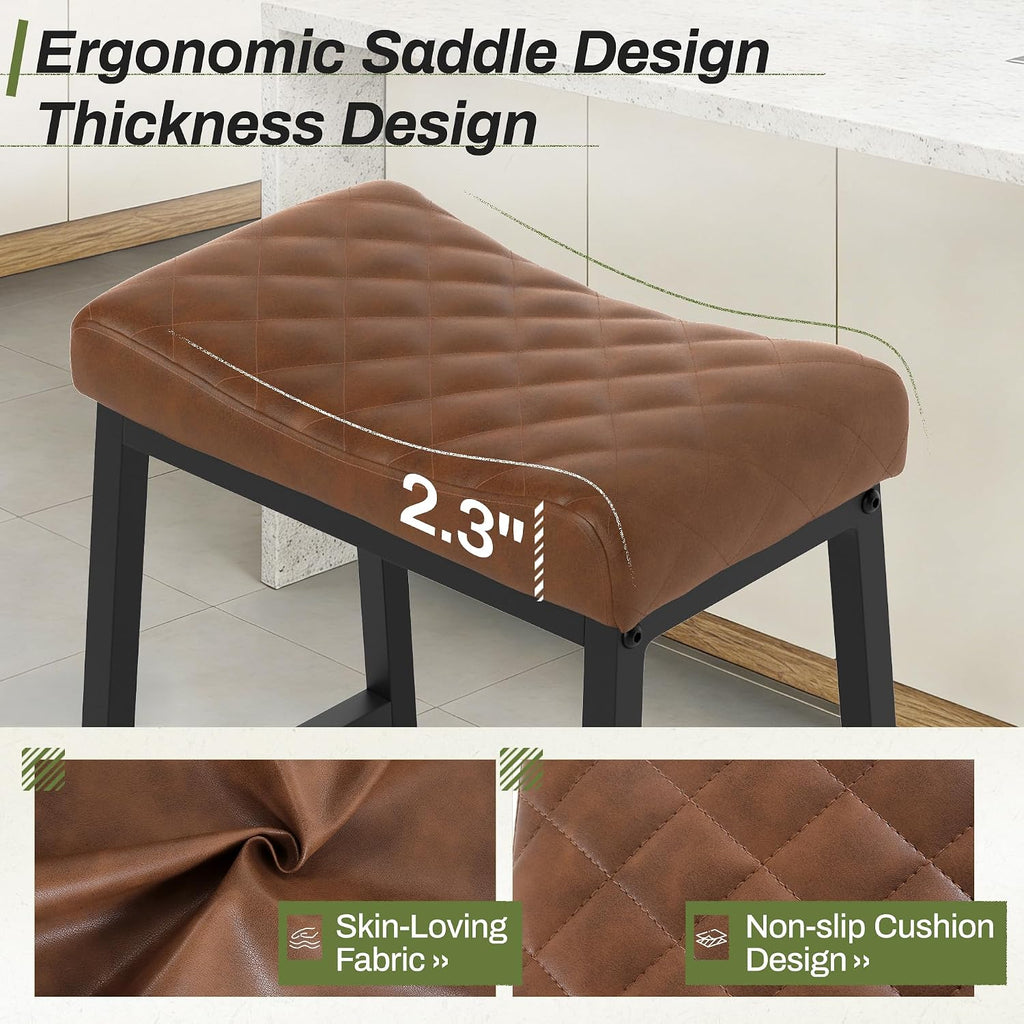 counter height bar stools set of 3, saddle, close-up detail