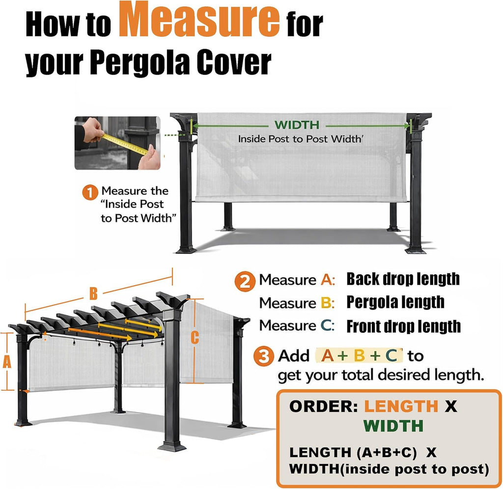 Universal Pergola Replacement Canopy Shade Cover with Breathable HDPE Fabric & Rod Pockets for 10 x 10 FT Pergola, Canopy Size: 192'' L x 106'' W (Light Grey)