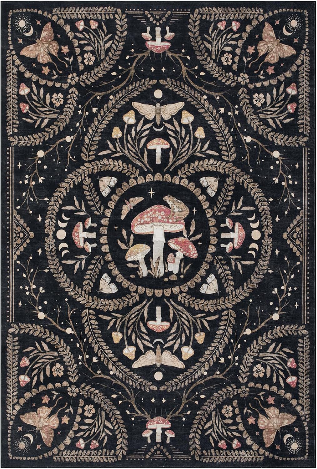 Garvee Mushroom 5x7 Area Rugs for Living Room, Washable Black Gothic Rug