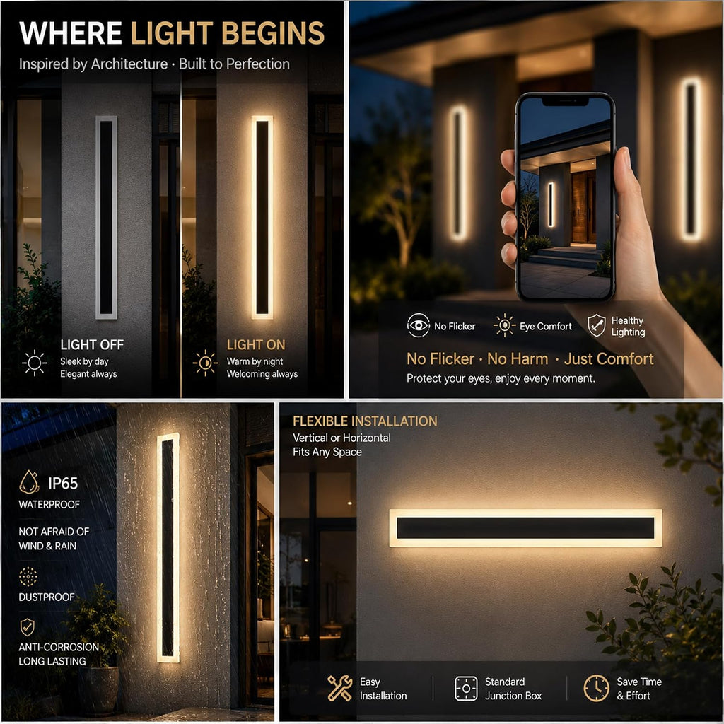 2Pack 31.5inch Long Outdoor LED Wall Light Waterproof IP65 Warm White