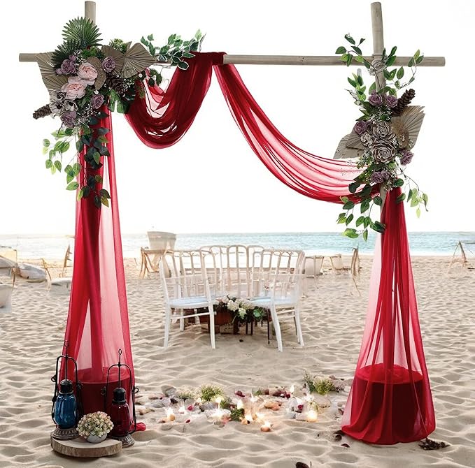 MDS Halloween Chiffon Draping Fabric - 2 Panel, 30" Wide x 50ft Long - Sheer Spooky Arbor & Canopy Drapery for Haunted House Backdrops, Party Ceilings, DIY Costumes & Themed Events - Apple Red (Pack of 2)