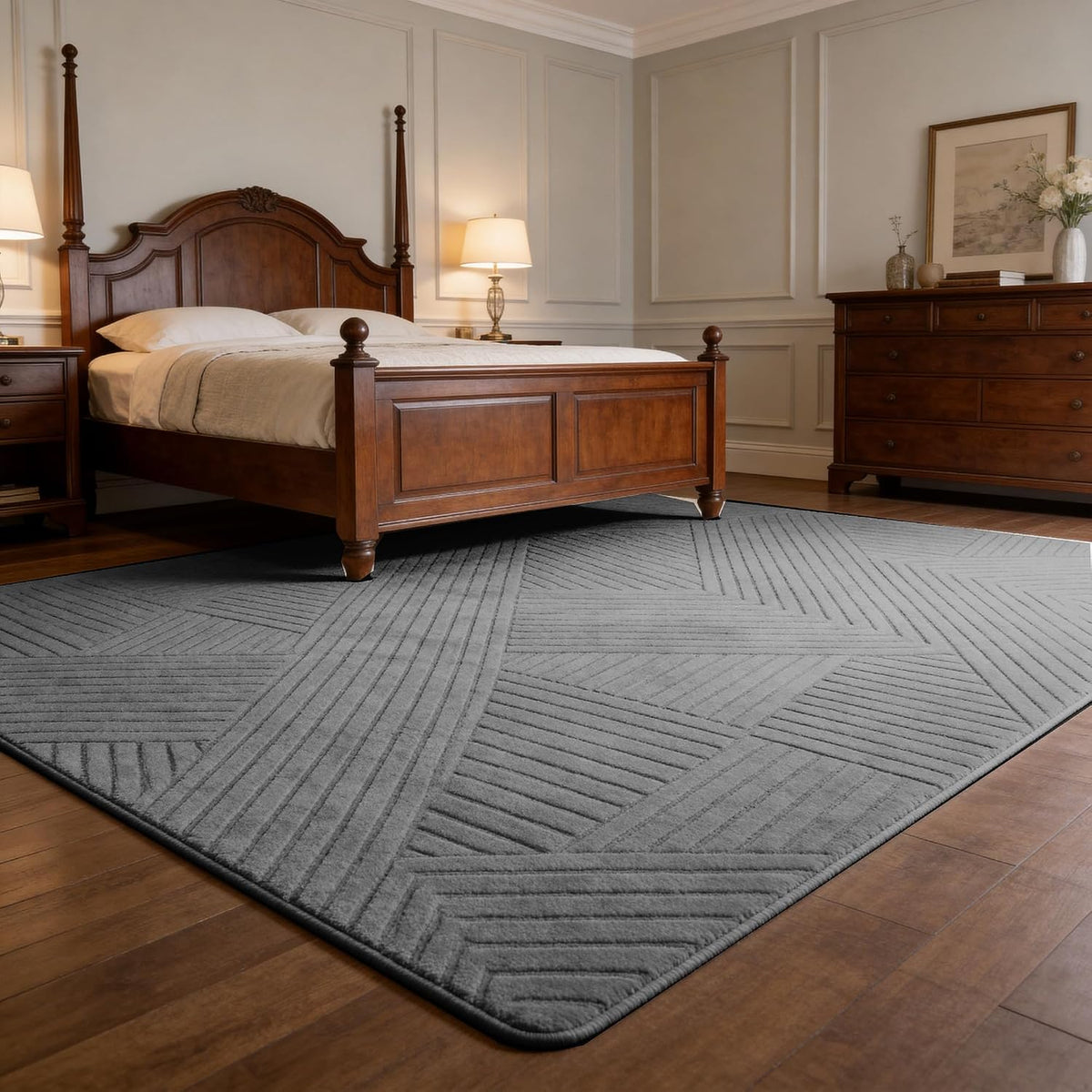 Grey 8x10 Solid Color Area Rug, Washable for Living Room Bedroom