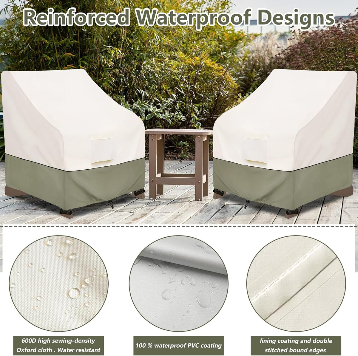 Bitubi Waterproof 4 Pack Patio Adirondack Chair Cover for Outdoor Chair Size Up to 32W x 35D x 36H inch,Outdoor Lawn Patio Furniture Covers (Beige)