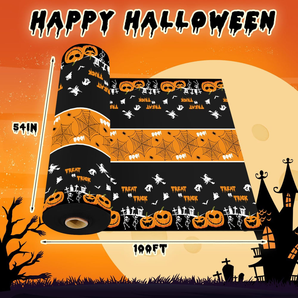 54 Inch X 100 Feet Plastic Table Cover Roll Disposable Halloween Tablecloth w...