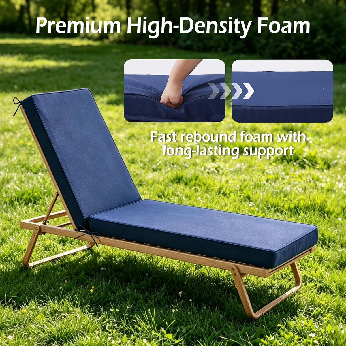 Chaise Lounge Cushions Outdoor Set of 2, 72"x21"x3", Navy Blue