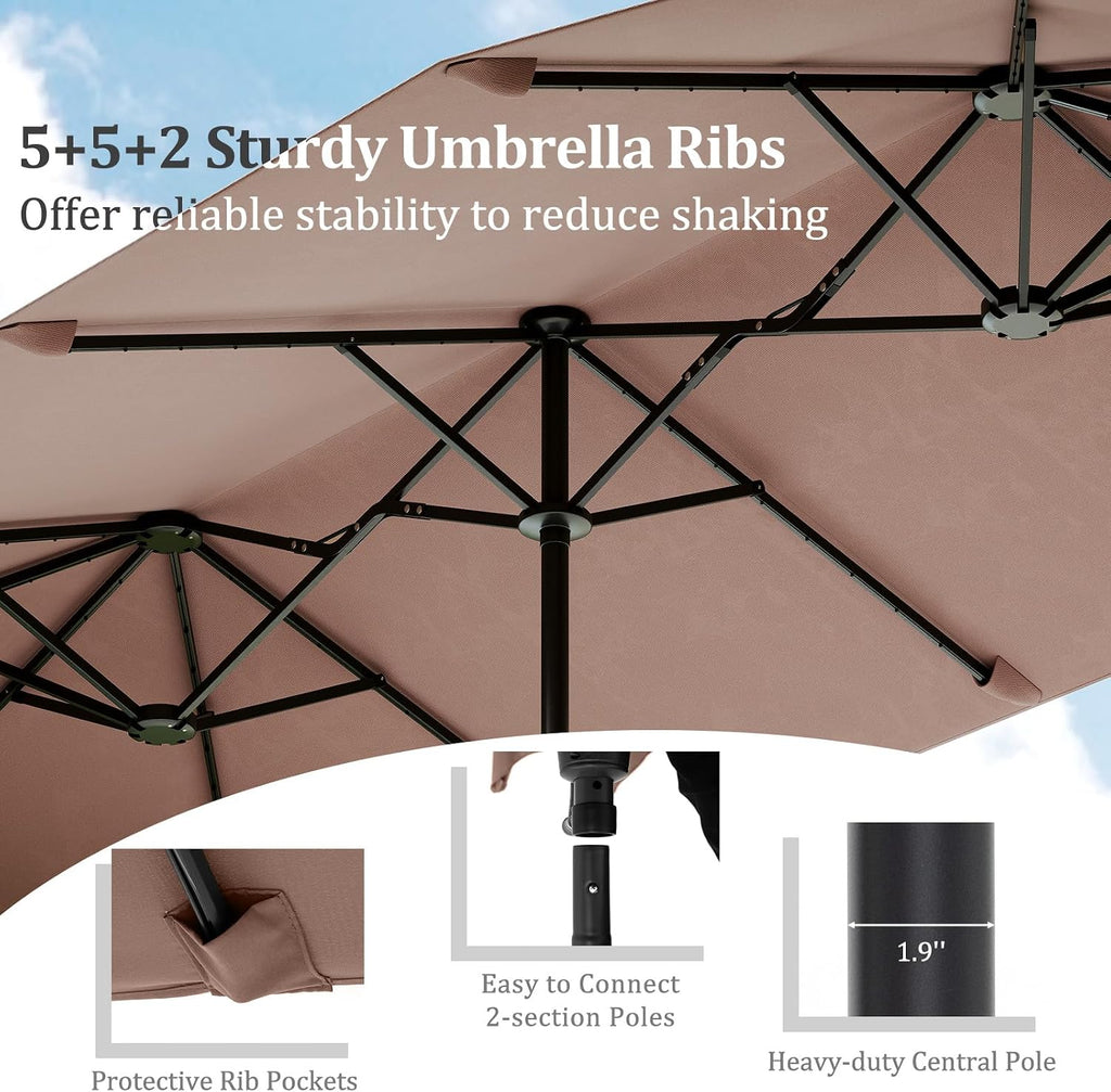 HAPPYGRILL 13 FT Extra Large Double-sided Patio Umbrella with Solar Lights