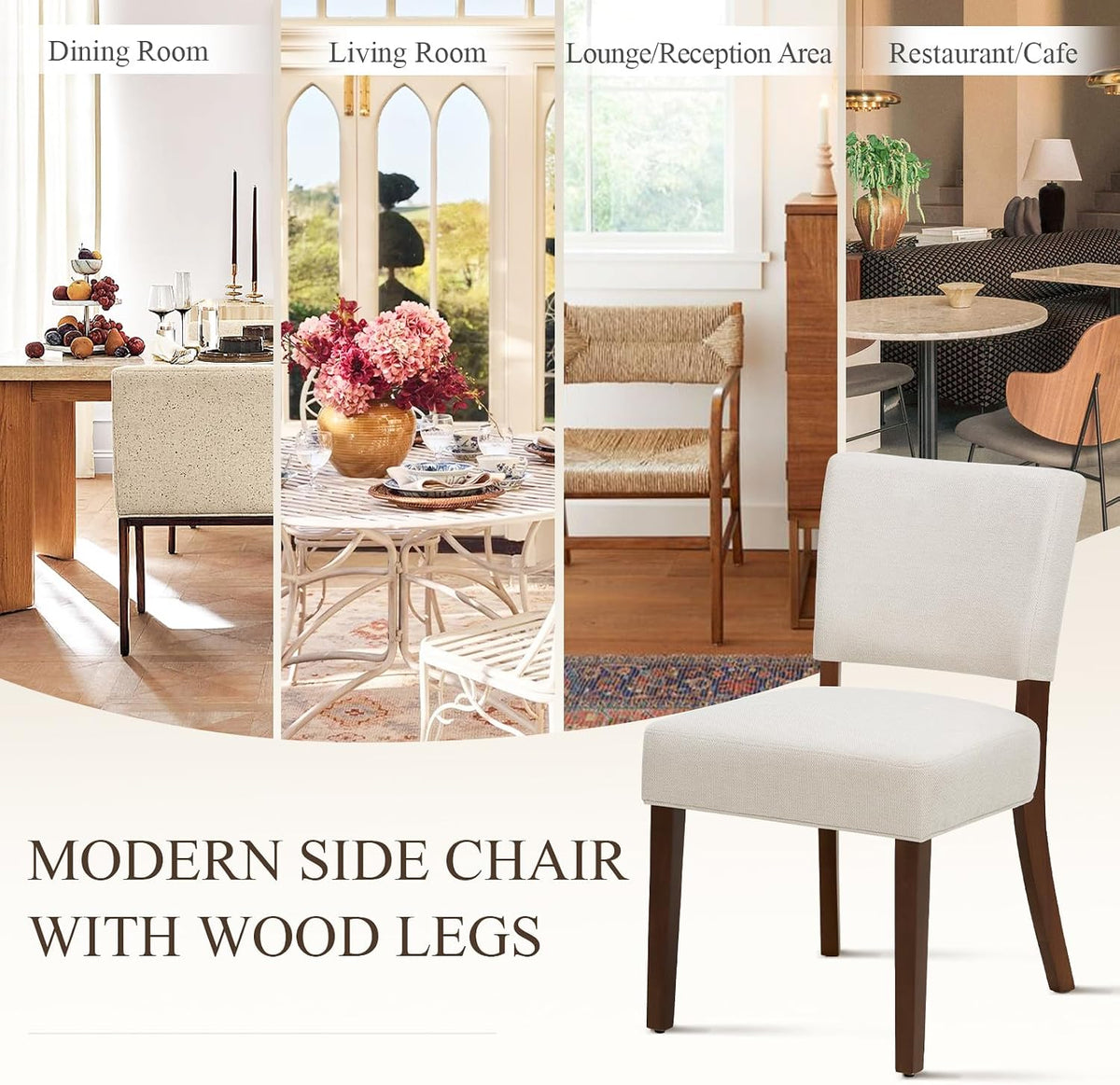 MALOL Upholstered Dining Chairs Set of 6, Fabric Kitchen Chairs with Padded Seat & Back, Solid Wood Legs, Modern Simple Dining Room Chairs for Kitchen, Dining Room, Living Room, Beige