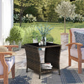 Outdoor Wicker Side Table, Rattan End Table, Glass Top,Patio Garden