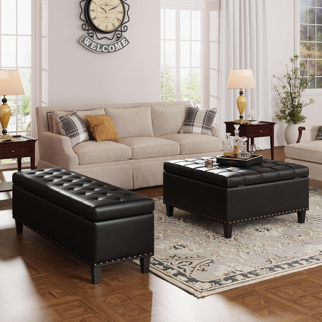 FiveWillowise 51 Inch Storage Ottoman Bench,Large End of Bed Storage Bench