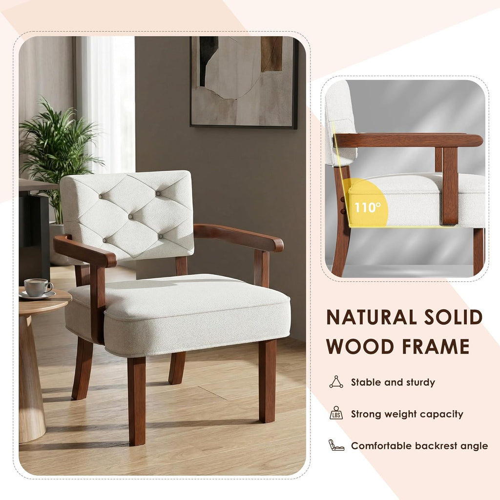 Accent Chairs Set of 2, Mid-Century Modern Arm Chairs with Wood Arms
