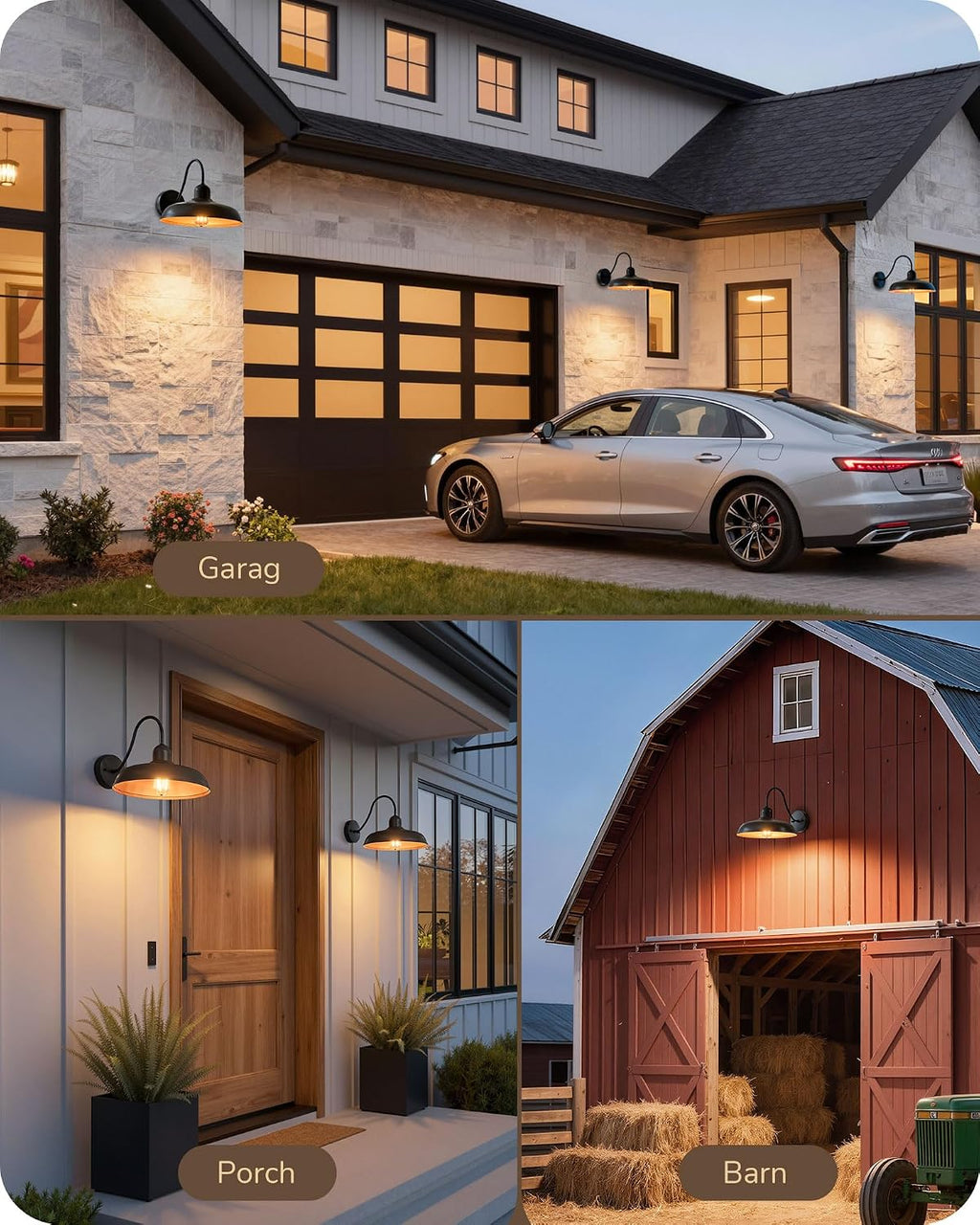 EDISHINE 2 Pack Outdoor Wall Light, 12" Farmhouse Gooseneck Barn Light