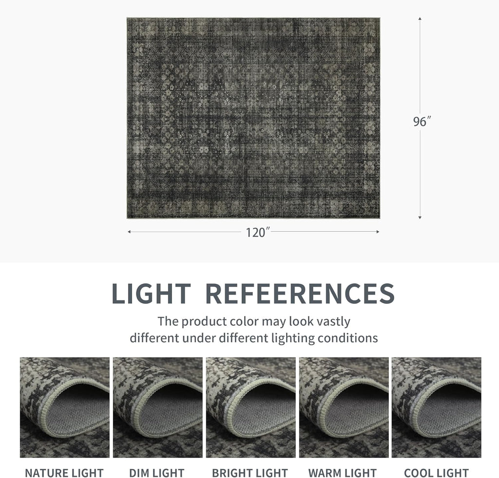 8x10 Vintage Washable Area Rug, Black