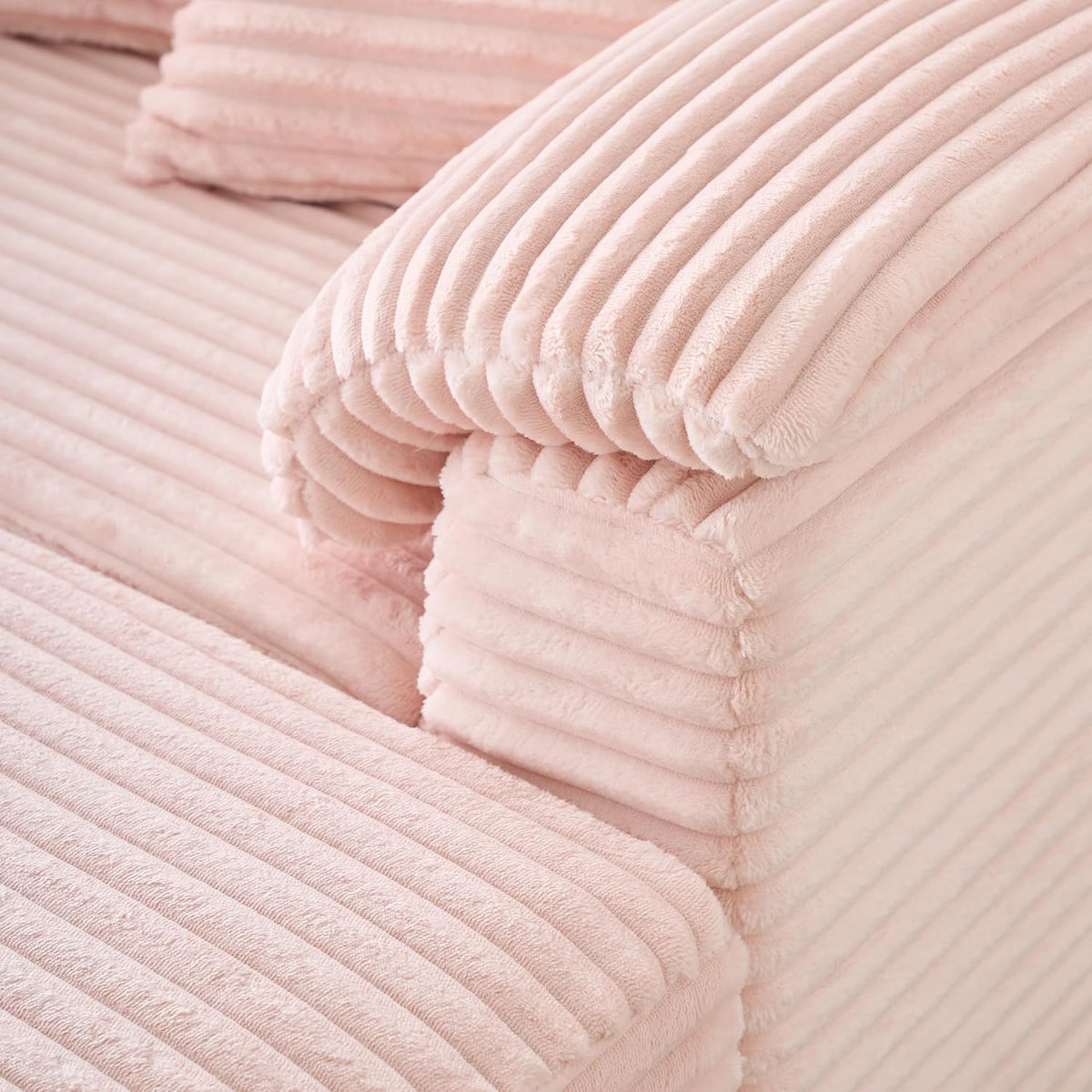 Deolme Oversized Chaise Lounge Chair with Storage Ottoman & USB Ports, Fluffy Corduroy Cloud Couch Sleeper Sofa Bed with Arm Rest, Comfy Overstuffed Sofa Chair Set for Living Room, Bedroom (Pink)