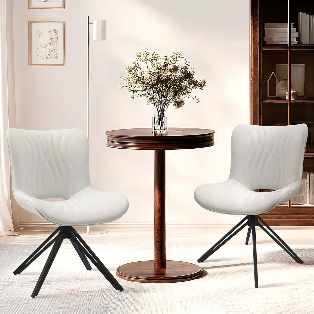 Dining Chairs Set of 4, Faux Leather Upholstered Swivel Chairs White