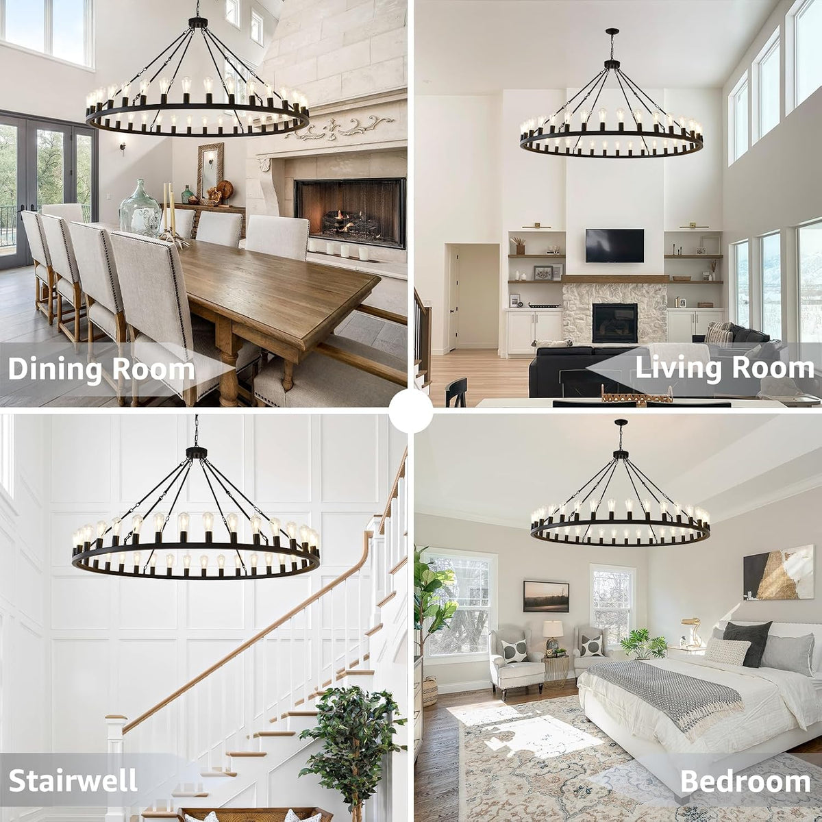 NILSE 64" Extra Large Wagon Wheel Chandelier 36-Light Round Light Fixture