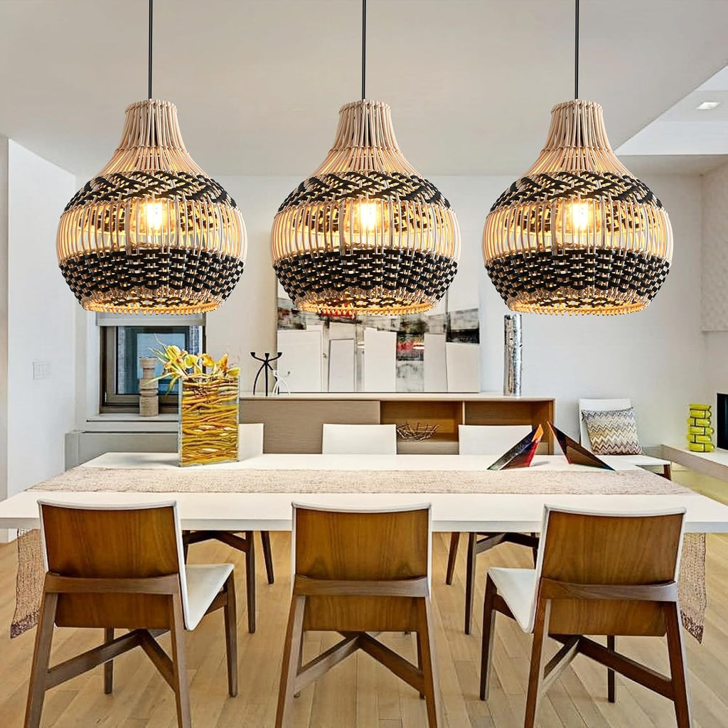 rattan pendant light mini hand-woven black white rattan, view 9