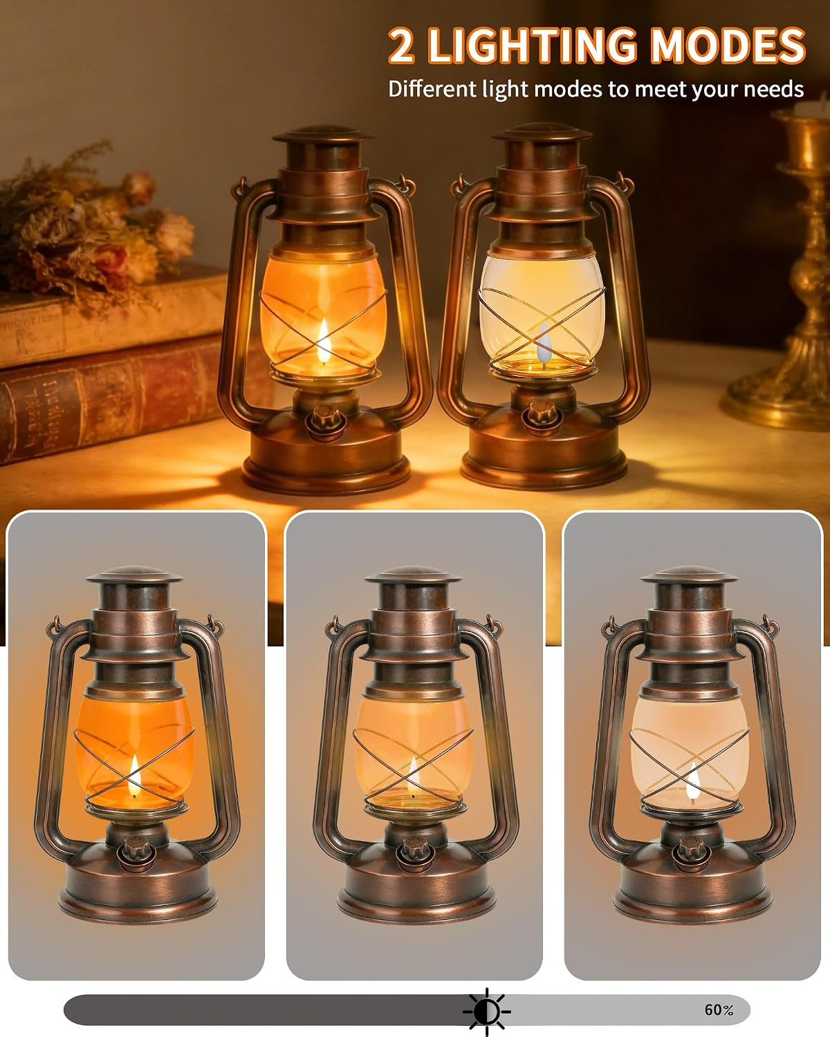 2 Pack Battery Operated Vintage Hanging Lanterns, IP65 Waterproof