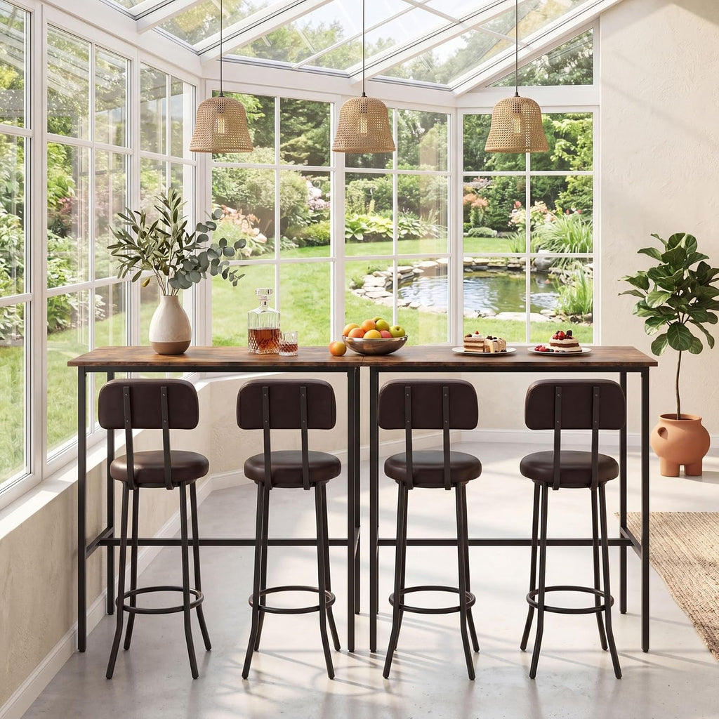 GIANTEX 3-Piece Bar Table and Chairs Set, Counter Height Pub Table and 2 Upholstered Stools with Backrest & Footrest, Space-Saving High Top Bistro Table Set for Breakfast Nook, Small Space
