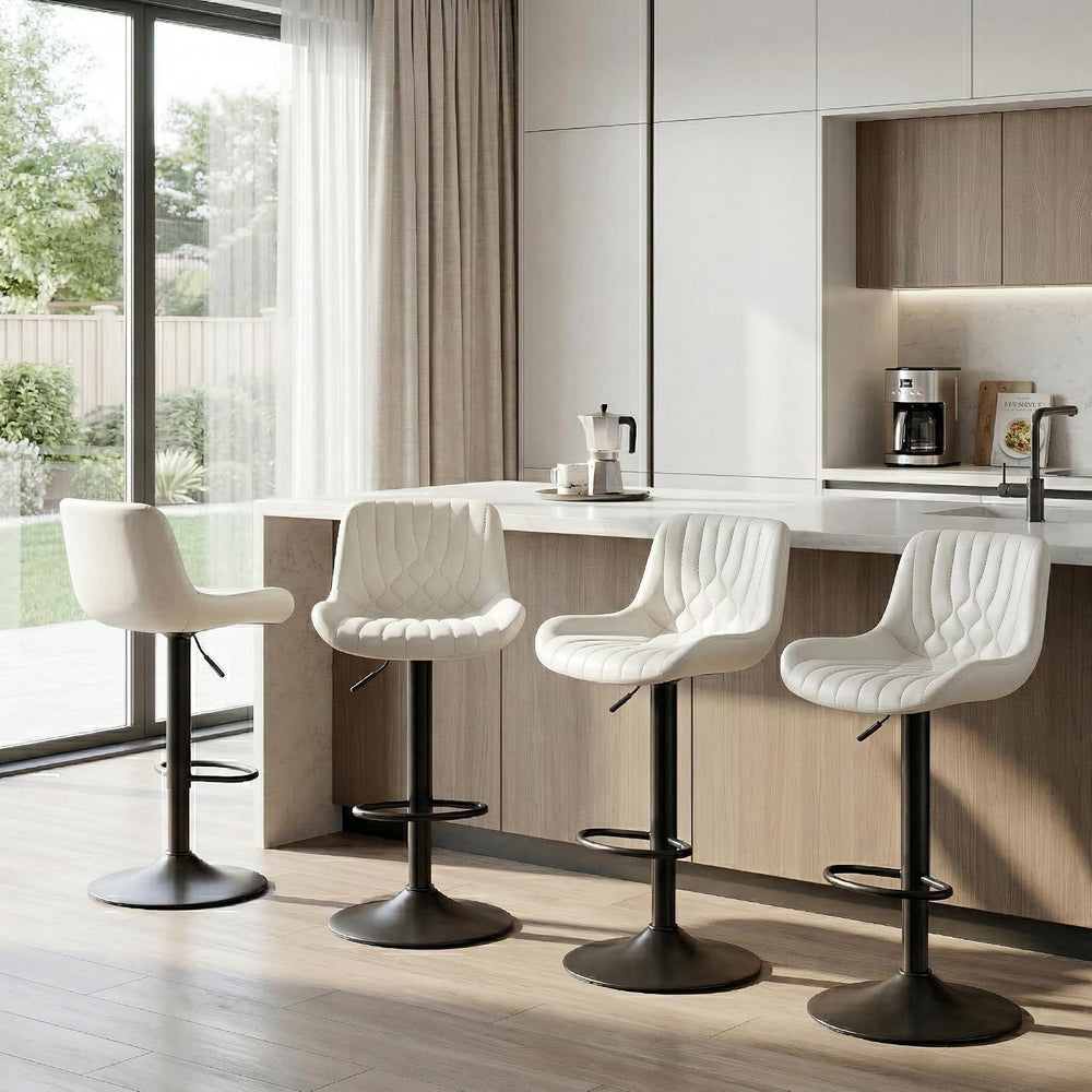 Adjustable Swivel Bar Stools Set of 4, Beige PU Leather Counter Height