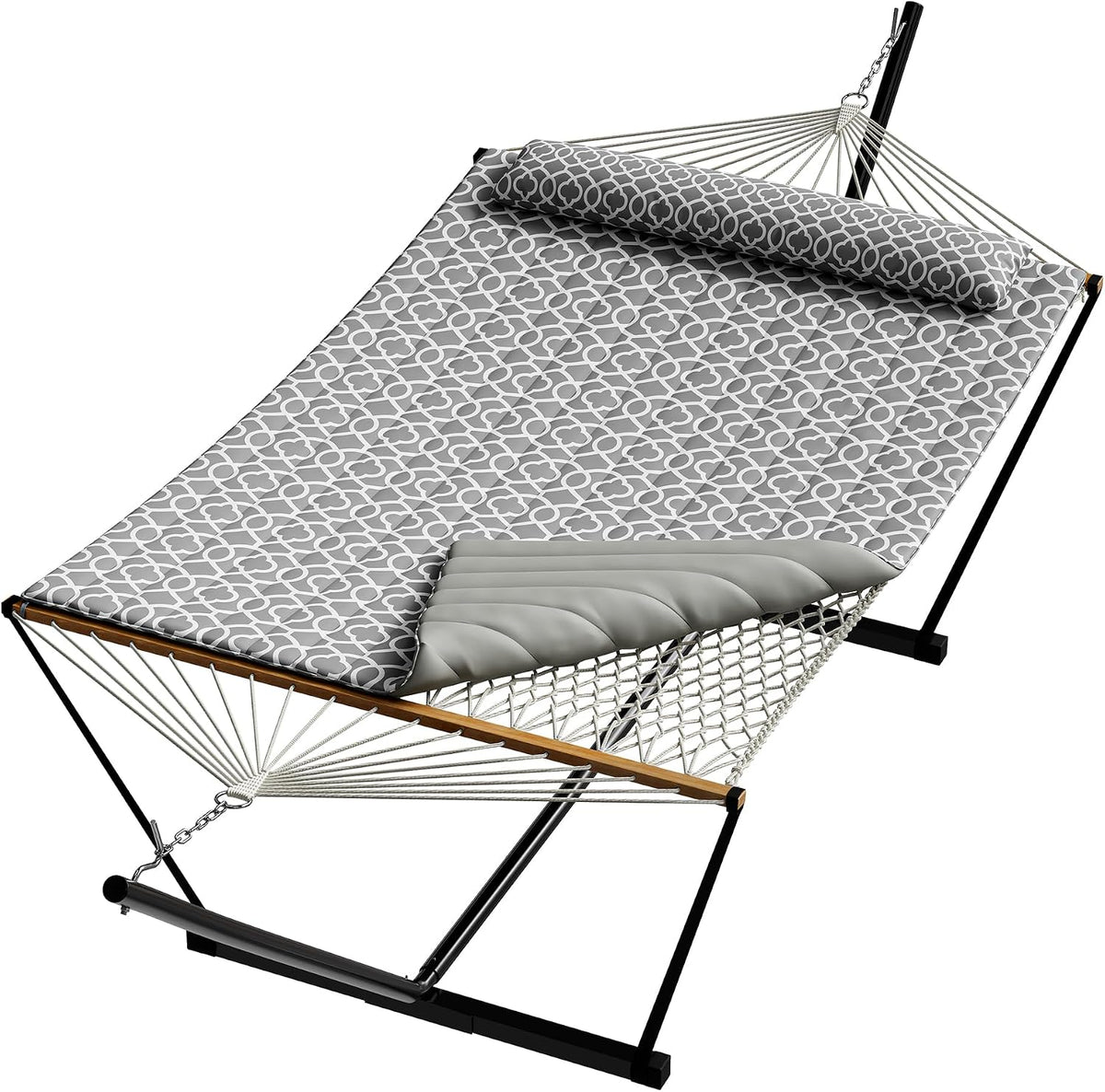 Garvee 2 Person Portable Double Hammock for Outdoor with Pillow, Heavy Duty Portable Hammock with Adjustable Steel Stand for Patio, Garden, Beach, Backyard