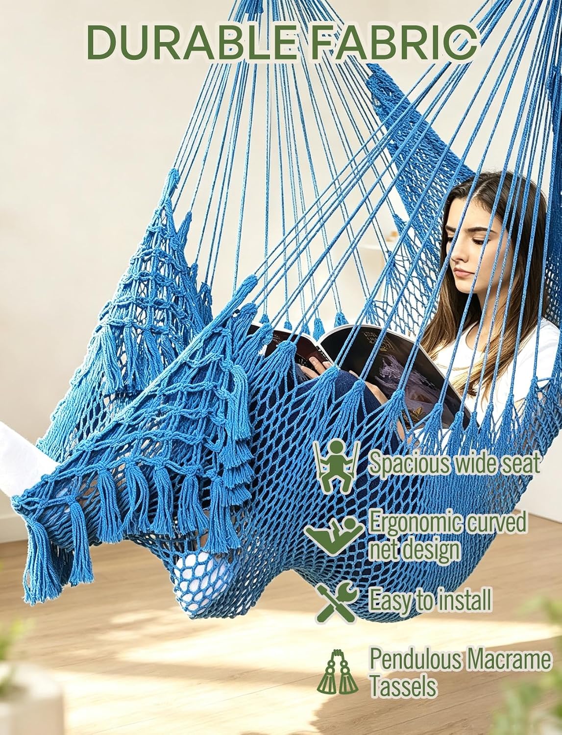 chihee hammock chair handmade woven mesh hanging seat showing dimensions