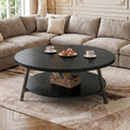 Armocity 35.4" Round Wood Coffee Table with 2-Tier Storage, 1" Thick Top
