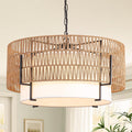 6-Light Large Rattan Chandelier for Dining Room, 25.6" Boho Pendant Light