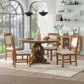 Merax Dining Table Set for 4, Extendable Round Tabletop, Upholstered Chairs