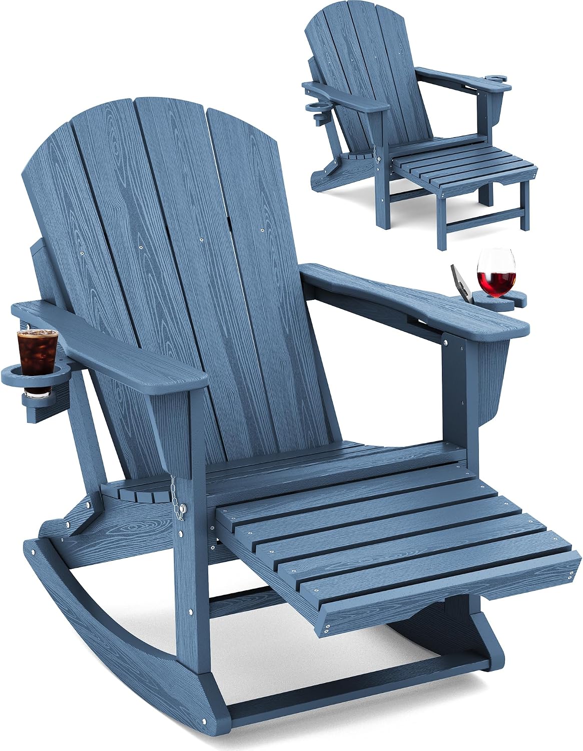 KINGYES Adirondack Rocking Chair with Ottoman and Cup Holders