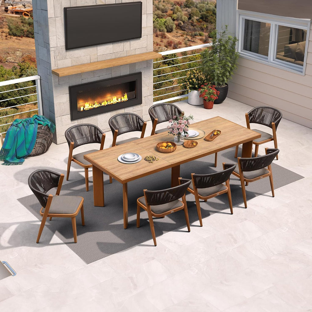 PURPLE LEAF Outdoor Dining Set for 8 with HPL Table and Chairs Deep Teak